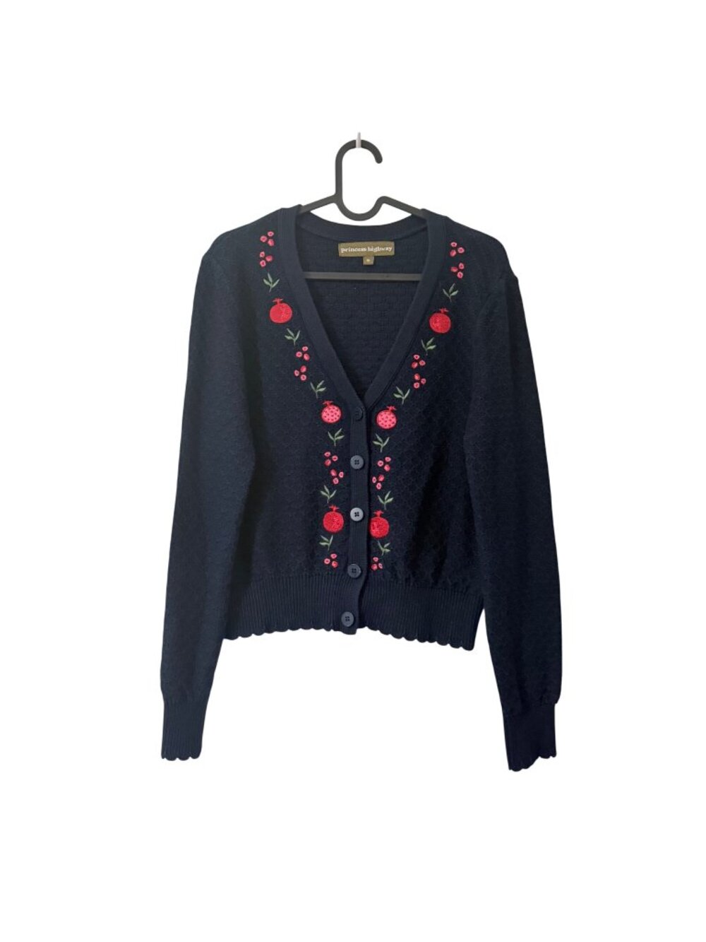 Princess Highway Womens 10 Navy Pink Pomegranate Floral Embroidered Cardigan
